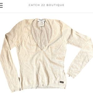 Christian Dior Cream Vneck Sweater Blouse sz 6